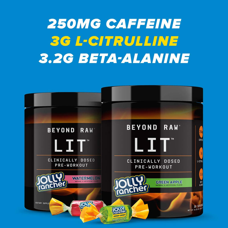 [Australia] - Beyond Raw LIT | Clinically Dosed Pre-Workout Powder | Contains Caffeine, L-Citruline, and Beta-Alanine, Nitrix Oxide and Preworkout Supplement | Jolly Rancher Watermelon | 30 Servings 