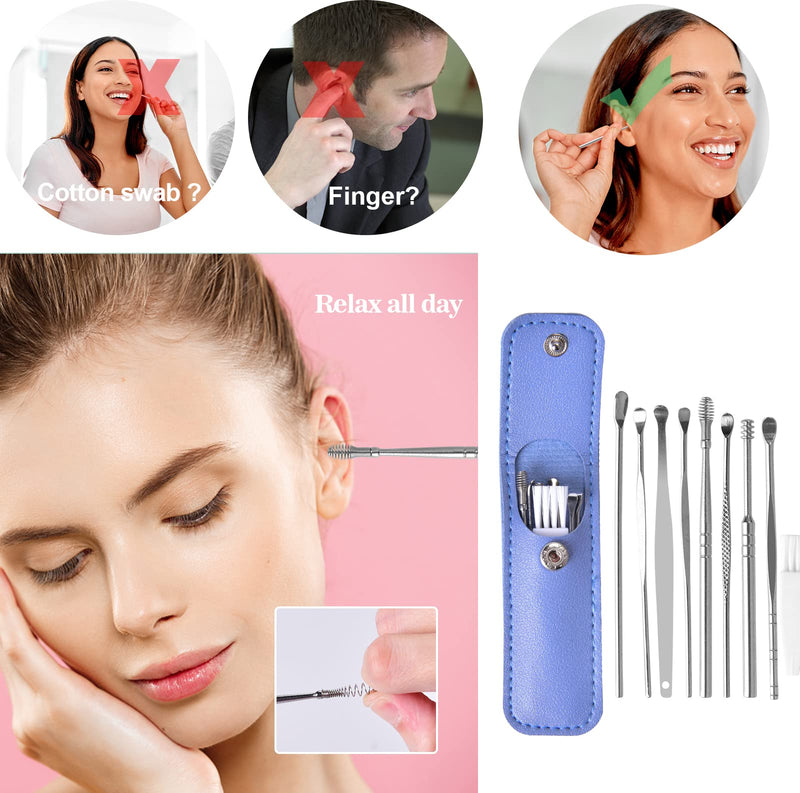 [Australia] - Ear Cleaner, Ear Wax Remover 9 in 1 Medical Ear Cleaner Stainless Steel with Storage Box Ear Cleaner, Suitable for Children (Blue) 0 Blue 