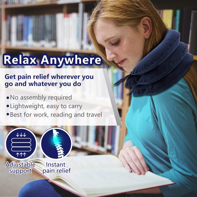 [Australia] - Cervical Neck Traction Device for Instant Neck Pain Relief - Inflatable & Adjustable Neck Stretcher Neck Support Brace, Best Neck Traction Pillow for Home Use Neck Decompression Blue 