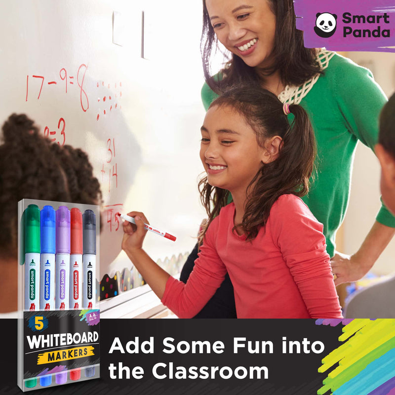 [Australia] - 5 Whiteboard Markers by SmartPanda – Dual Tip, Medium and Fine – Dry Wipe, Perfect for Home, School or Office - 5 Set 