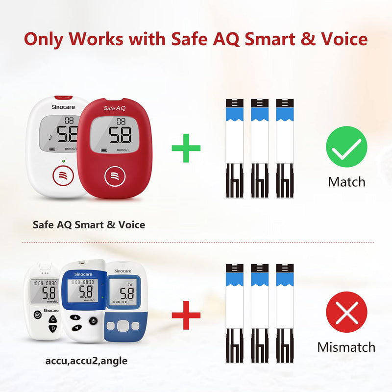 [Australia] - Blood Glucose Test Strips 50pcs & Lancing Devices, Only for Sinocare Safe AQ Smart Glucometer or Safe AQ Voice Glucometer 100 Piece Set 