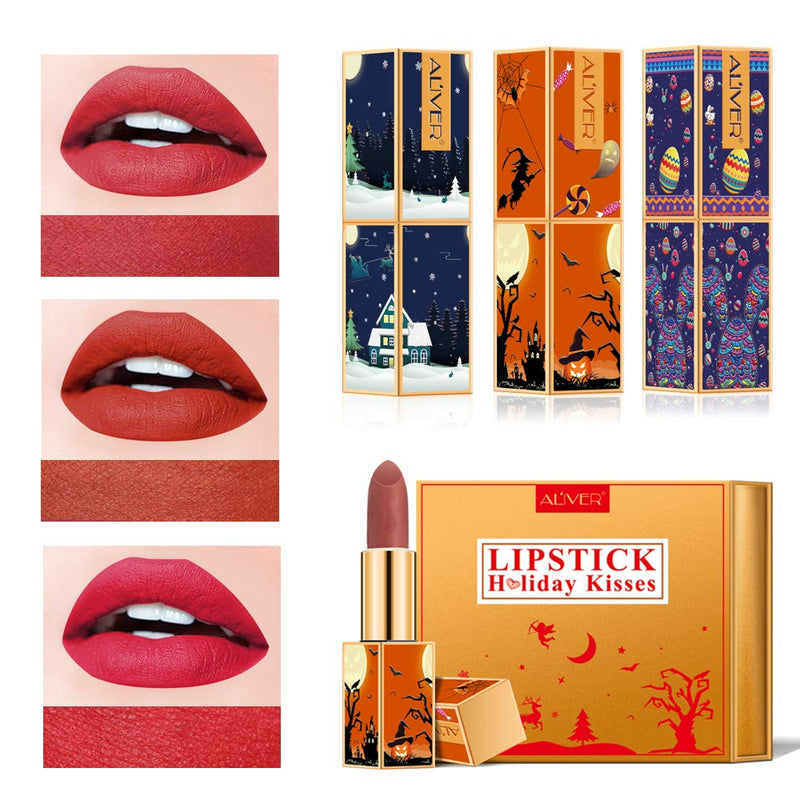 [Australia] - 3pcs Matte Lipstick Set, Durable Lip Gloss Set Natural Nude and Dark Red Lipsticks,long lasting Lipstick Gift Sets 