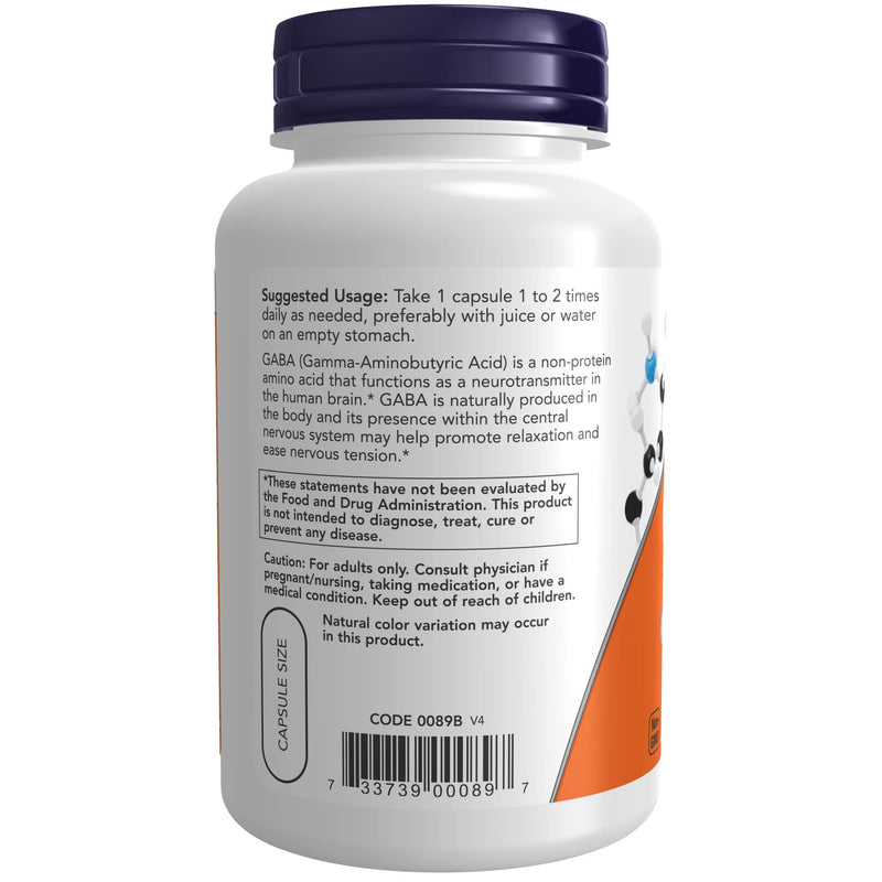 [Australia] - NOW Supplements, GABA (Gamma-Aminobutyric Acid) 750mg, Neurotransmitter Support*, 100 Veg Capsules 