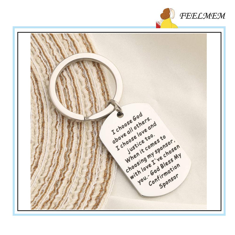 [Australia] - FEELMEM Confirmation Sponsor Gift Sponsor Keychain Sponsor Thank You Keychain Baptism Confirmation Sponsor Proposal Gift for Godparents Godmother Catholic Mentor Gift silver 