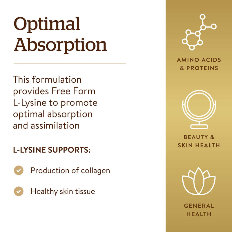 [Australia] - Solgar L-Lysine 1000 mg, 100 Tablets - Enhanced Absorption and Assimilation - Promotes Integrity of Skin and Lips - Collagen Support - Amino Acids - Non GMO, Vegan, Gluten Free - 100 Servings 100 Count (Pack of 1) 