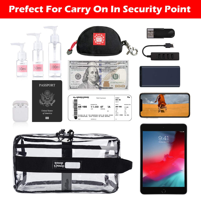 [Australia] - Rough Enough TSA Approved Clear Toiletry Bag for Men Women Cosmetic Makeup Bag Storage Organizer Travel Essentials Accessories Pouch Case for Bottles 