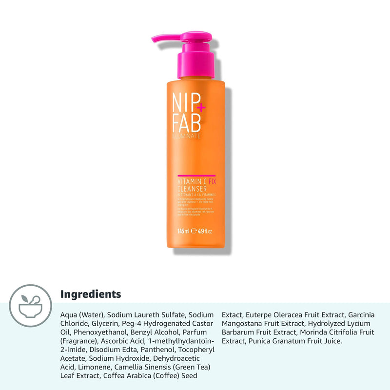 [Australia] - Nip + Fab Vitamin C Fix Gel Cleanser for Face, Brightening Hydrating Facial Cleansing Face Wash for Skin Toning, 145 ml 
