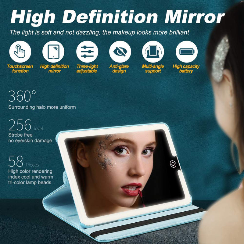 [Australia] - <p>LED Lighted Compact Travel Mirror, Ultra-Thin Adjustable Colour Light, Portable Rechargeable Illuminated Mirror Perfect Travel Makeup Mirror for Women</p> Blue 