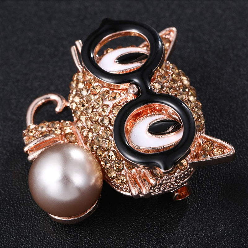 [Australia] - ETHOON Cute Cat Brooch Pin Glasses Fortune Cat with Imitation Pearl Lapel Pin for Girls Boys Women Men Gold 