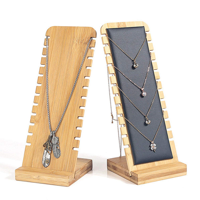 [Australia] - TANG SONG Bamboo Leather Soft Mat Multiple Necklace Display Stand Necklace Bracelets Chains Organizer Holder for Home (Black) 