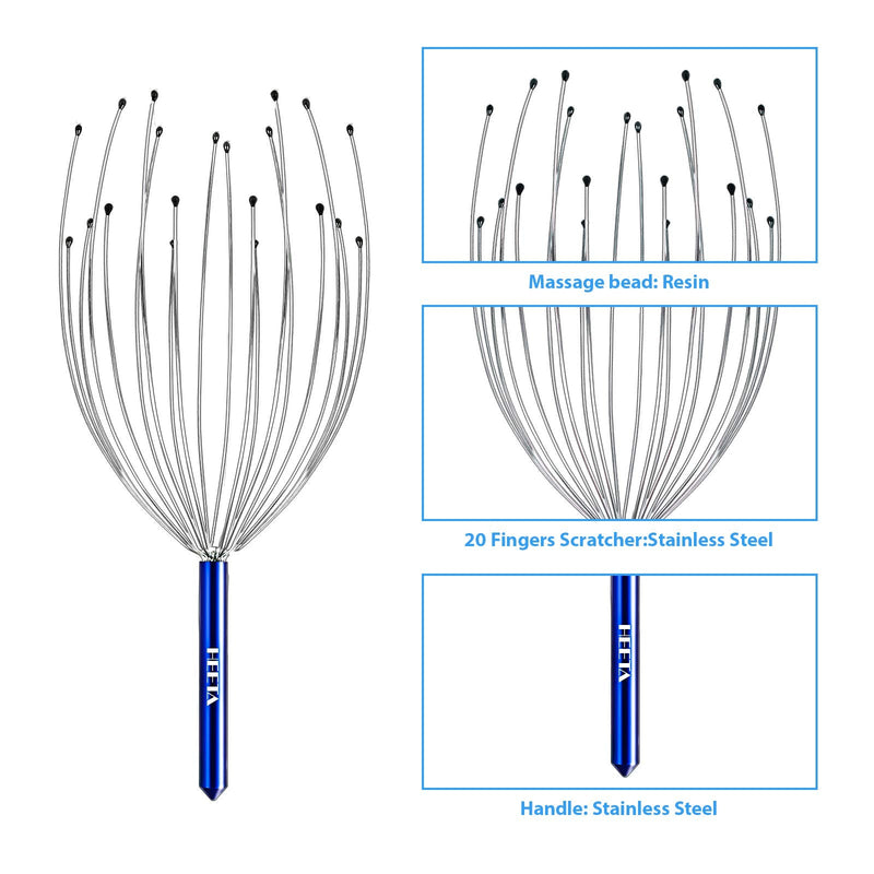 [Australia] - HEETA Head Massager Scalp [2 Pack] with 20 Fingers Head Scratcher for Deep Relaxation Hair Stimulation and Body Stress Relief, Handheld Scalp Massager Relax Scratcher (Silver & Blue) Silver & Blue 