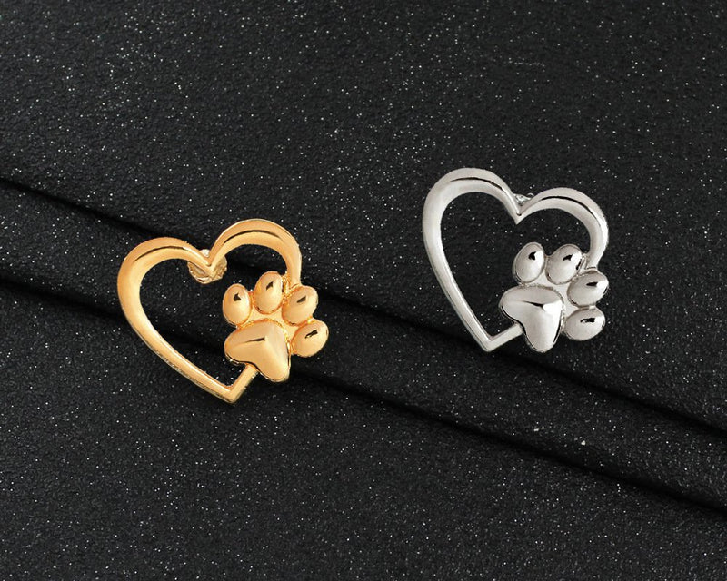 [Australia] - MIXIA Cat Dog Pawprint Pin for Women Cute Heart Puppy Pet Footprint Memorial Brooch Animal Badge Gift Silver 