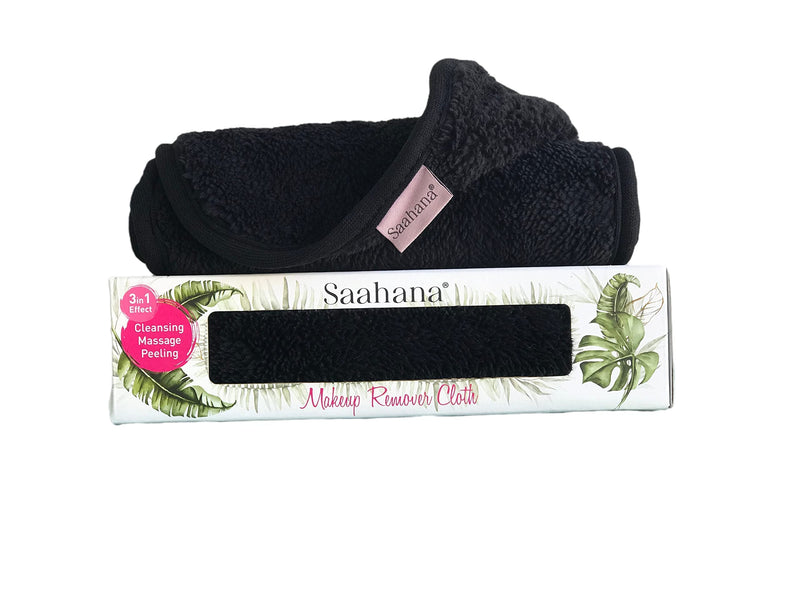 [Australia] - Saahana- Reusable Makeup Remover Cloth, Chemical Free ,Ultrasoft, Long Lasting, Machine Washable Face Cleanser , All Skin Types, Microfiber Towel ,Black Black 