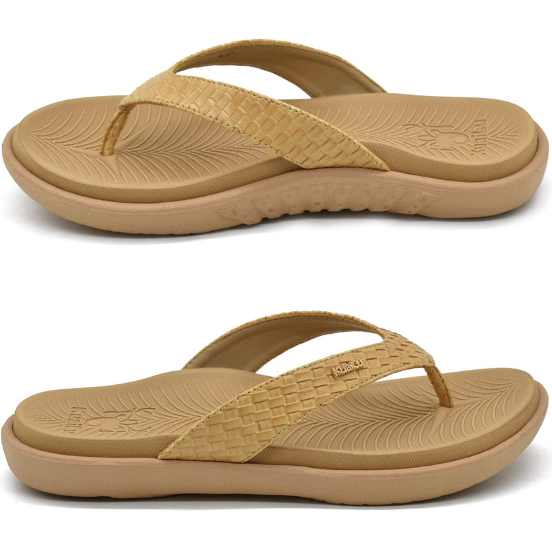 [Australia] - KUAILU Womens Flip Flops Ladies Yoga Mat Comfortable Walking Thong Sandals with Plantar Fasciitis Arch Support Slip On Indoor Outdoor for Summer 6 UK Beige 