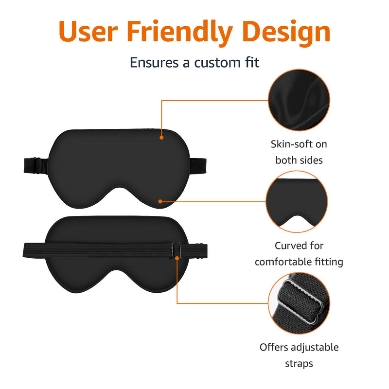 [Australia] - Amazon Basics Genuine Natural Mulberry Silk Eye Mask, Curved Sleep Mask with Adjustable Strap, Black 