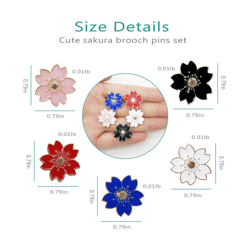 [Australia] - WINZIK Novelty Brooch Pin Set 5pcs Pretty Cherry Blossom Sakura Series Pattern Enamel-liked Lapel Pins Set Badges for Women Girls Clothes Bags Decor 