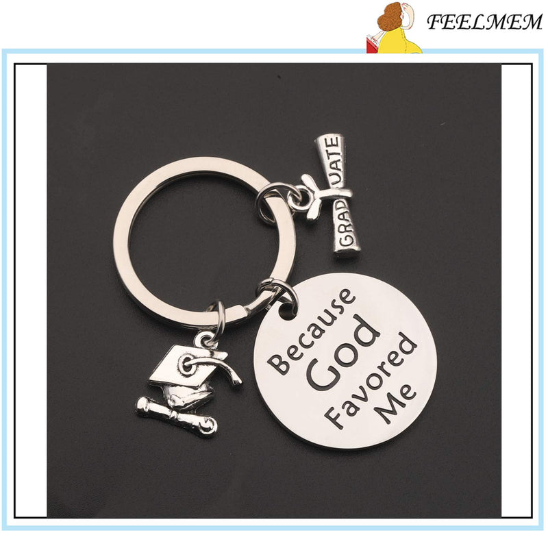 [Australia] - FEELMEM Graduation Cap Keychain Graduation Gifts Because God Favored Me Keychain Congratulation Grad Jewelry Gift for Class of 2019 2020 Graduates silver 