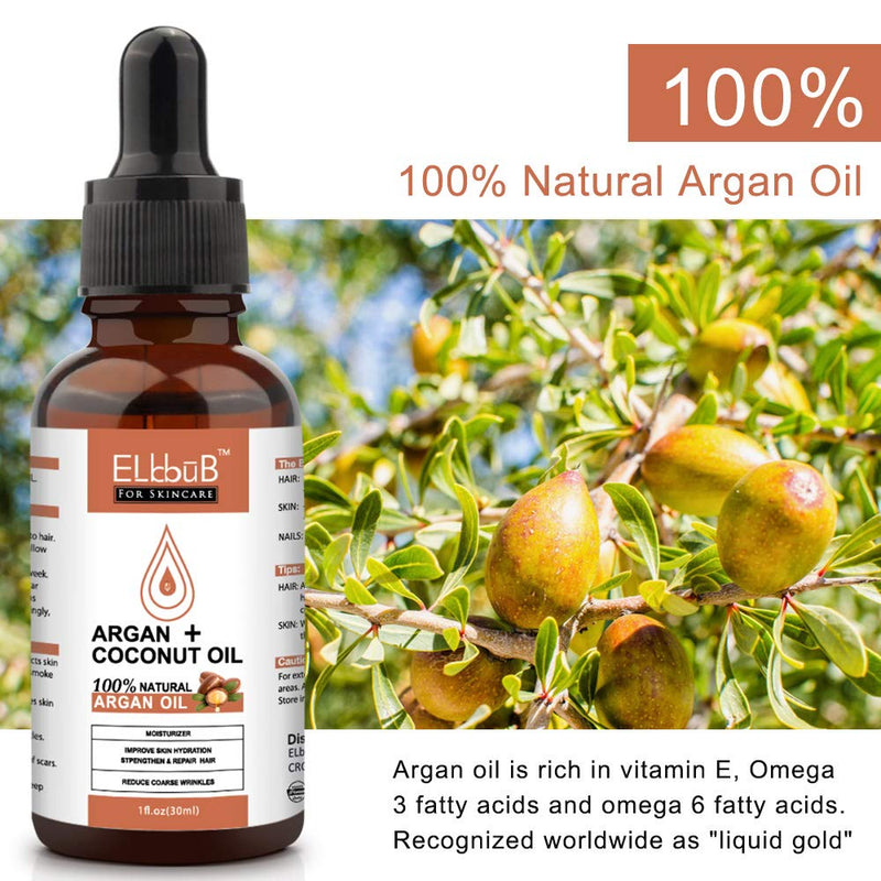 [Australia] - Argan Oil + Coconut Oil For Face, Hair, Skin, Nails - Reduces Wrinkles, Improves Skin Hydration, Increases Skin Elasticity - Great for Dry Scalp, Split Ends, Dry & Damaged Hair 