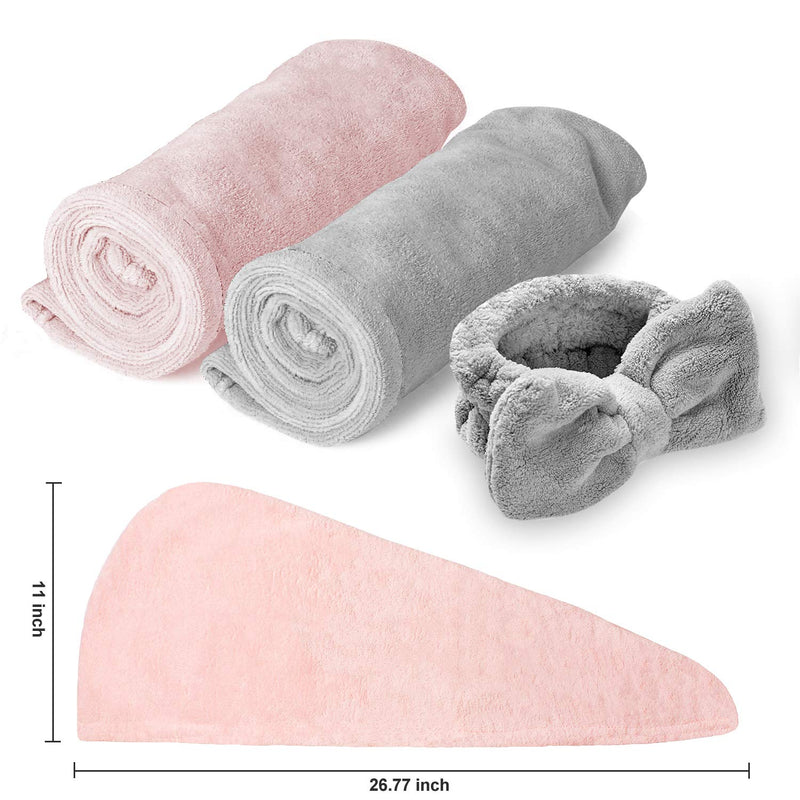 [Australia] - Hair Towel Wrap Turban Microfiber, Hair Drying Towels Quick Dry Hair Hat Drying Shower Head Towels Wrapped Bath Cap Anti Frizz Hair Care Dryer Towel for Women Girl Wet/Long/Curly/Thick Hair (3Pack) Pink Gray 