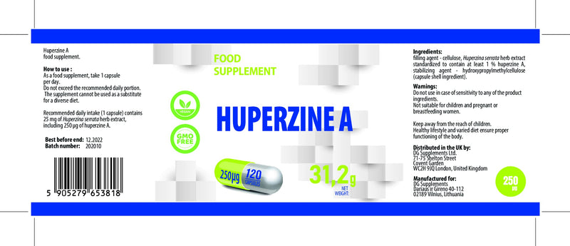 [Australia] - Huperzine A 250 mcg 120 Vegan Capsules, 3rd Party lab Tested, High Strength Supplement, Gluten and GMO Free 