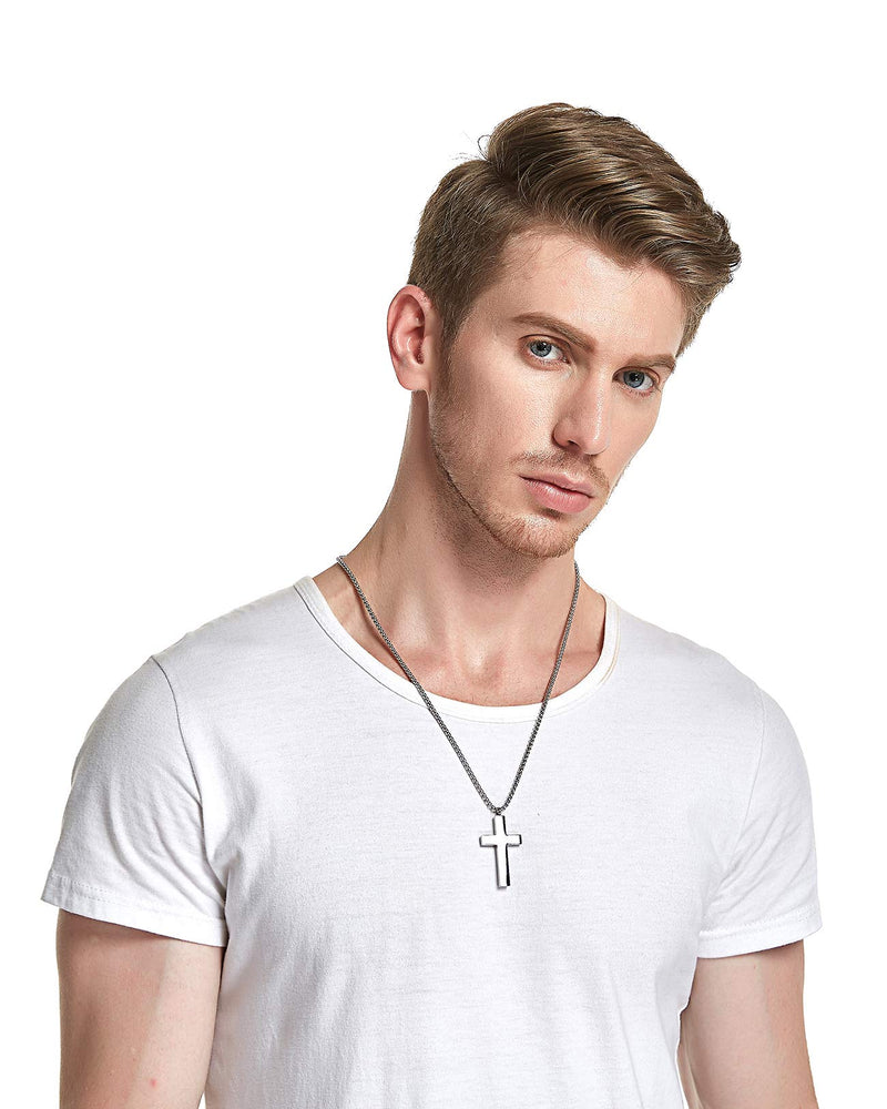 [Australia] - REVEMCN Cross Urn Necklace for Ashes Stainless Steel Cross Pendant Necklace for Men Women 20-24 Inches Chain Silver Tone (Larger) 24.0 Inches 