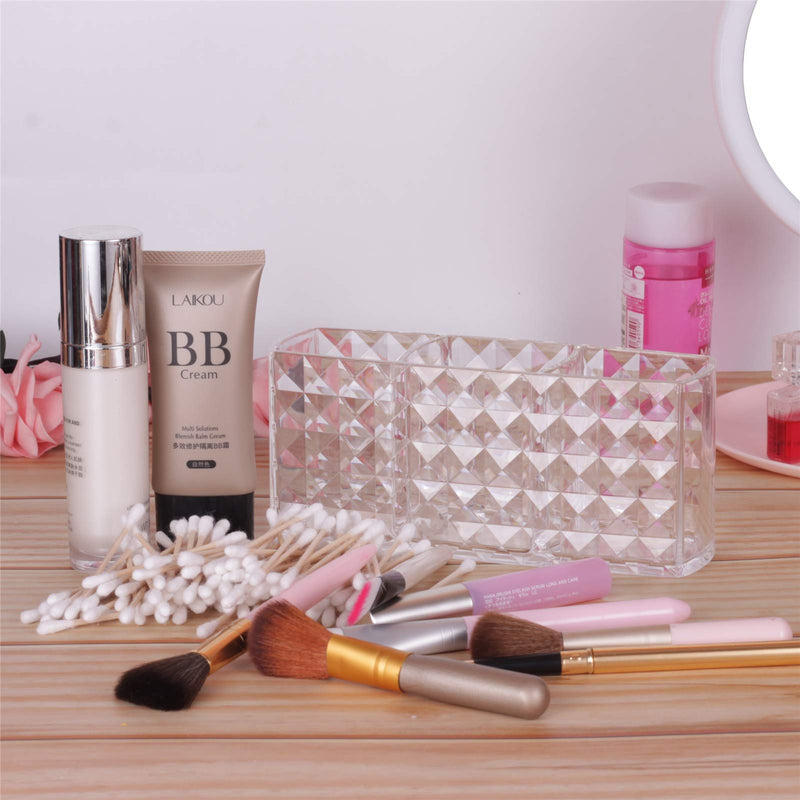 [Australia] - MOSIKER Clear Acrylic Makeup Brush Holder Cosmetics Brushes Organizer With 3 Slots Shining Cosmetic Storage 