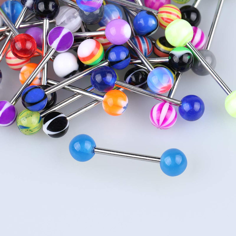 [Australia] - CrazyPiercing 110 PCS Wholesale 14g Tongue Rings Barbells Assorted Colors 55pcs acrylic bar & 55pcs stainless steel bar 