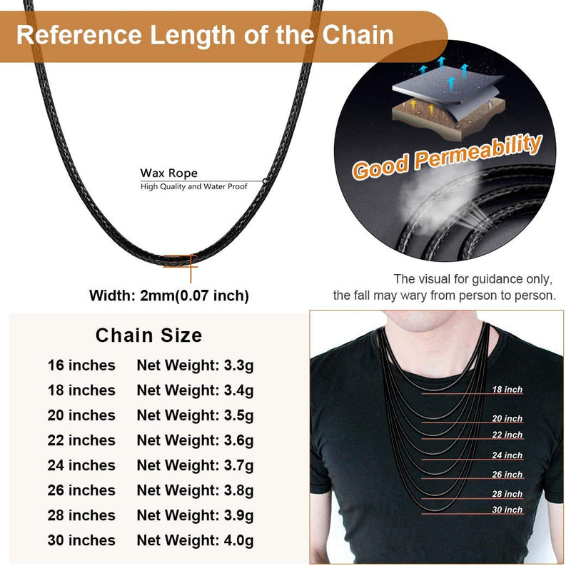 [Australia] - ChainsPro Waterproof Braided Leather Necklace Wax Rope Chain, Customize Available, 2/3mm Width, with Durable Snap Clasp, 16”18" 20" 22" 24" 26" 28" 30"-Send Gift Box 16.0 Inches Black-2mm 
