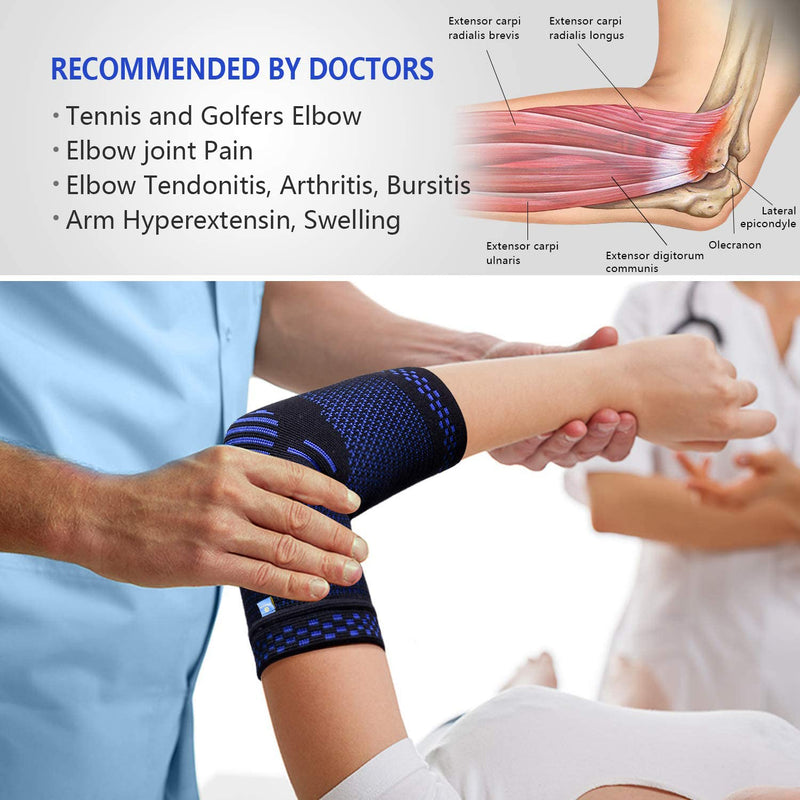 [Australia] - ABYON Elbow Compression Sleeve (1pcs)+Tennis Elbow Brace (2pcs),Elbow Support Gear for Sports or Daily Use to Reduce Joint Pain and Treat Tendonitis | Tennis Elbow | Golfer's Elbow | Arthritis Medium Blue 