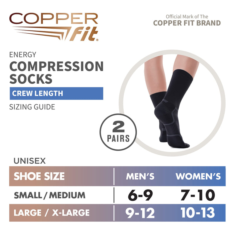 [Australia] - Copper Fit Energy Unisex Crew Length Compression Socks Large-X-Large Black 