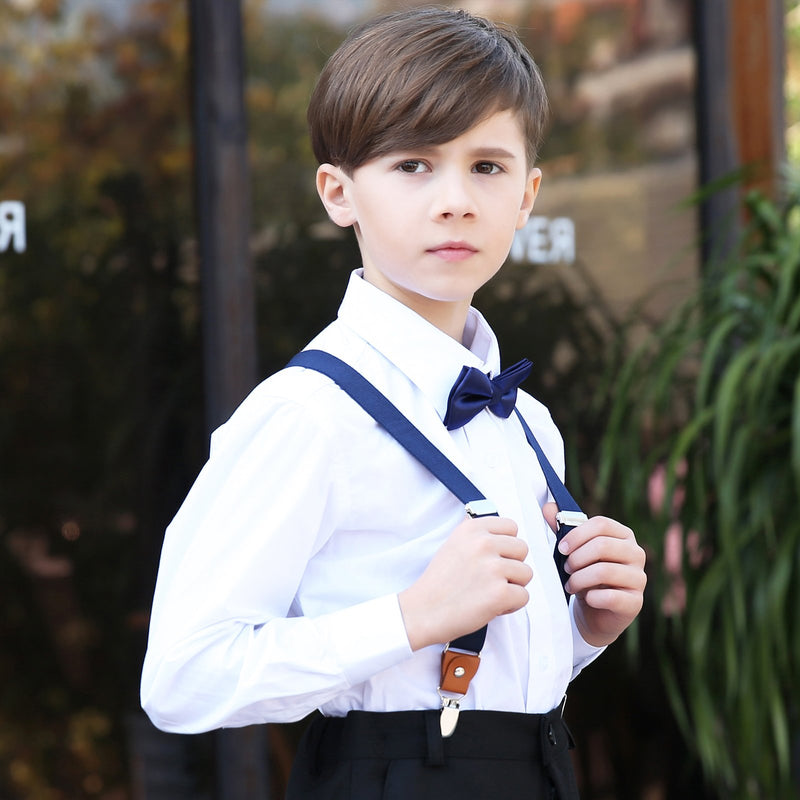 [Australia] - Toddlers Kids Boys Mens Suspenders - Y Back Adjustable Strong Clips Synthetic Leather Suspenders Navy Blue 23.6 Inch (7 Months - 3 Years) 