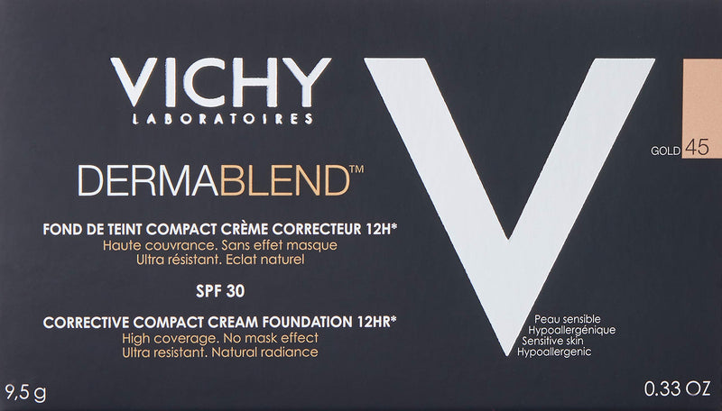 [Australia] - Vichy Dermablend Compact Cream 12H SPF30 Foundation for Women Number 45, Gold 10 ml 