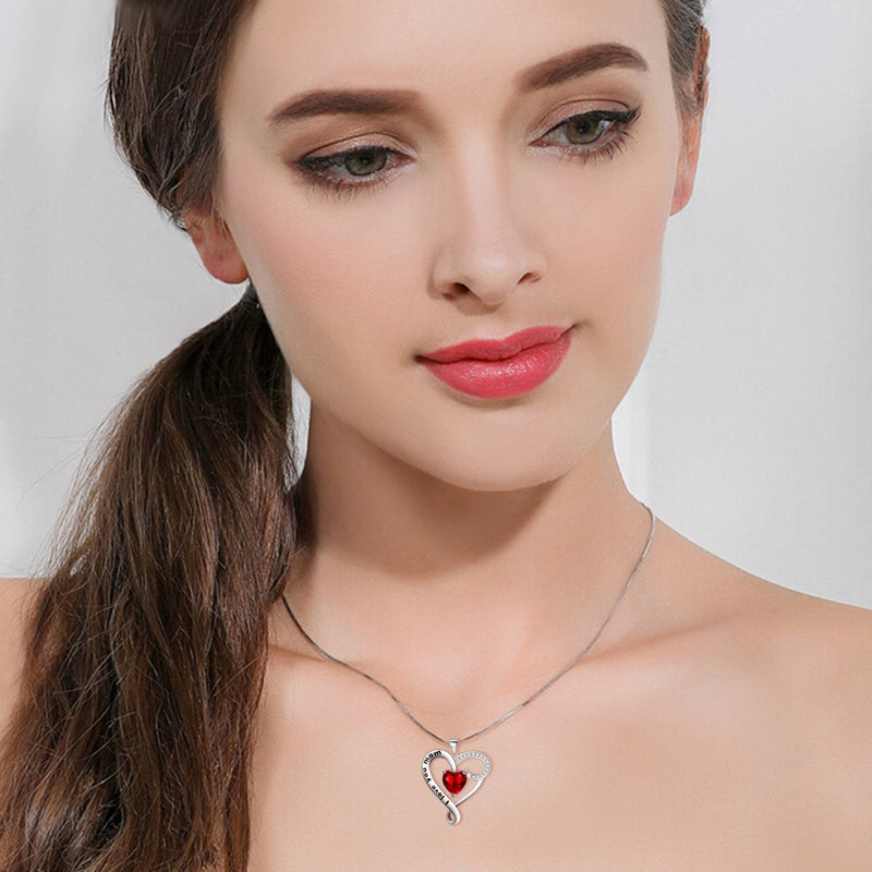 [Australia] - EVER FAITH Mother's Day Birthday Gift 925 Sterling Silver CZ"I Love You Mom" Heart Pendant Necklace Red 