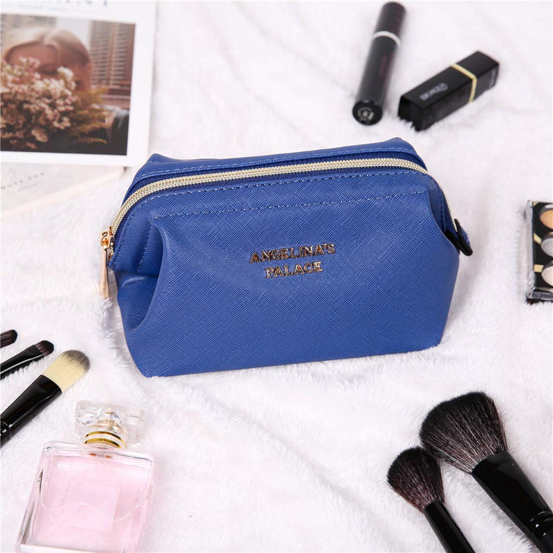 [Australia] - Angelina's Palace Vegan Leather Waterproof Travel Cosmetic Bag Toiletry Organizer Makeup Pouches(dark chambray) dark chambray 