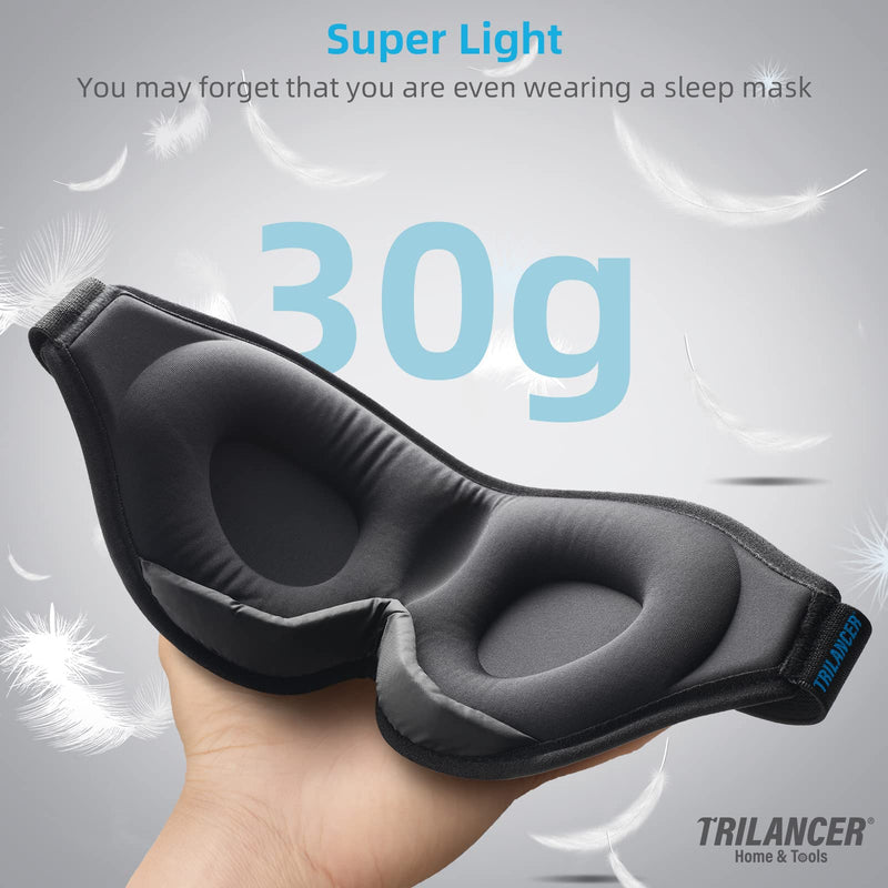 [Australia] - 2023 Innovative Sleep Mask for Men and Women, Trilancer 3D 100% Light Blocking Design, Comfortable Eye mask, Blackout Blindfold for Sleeping, Nap, Meditation, Travel, with Earplugs (Black) Black 