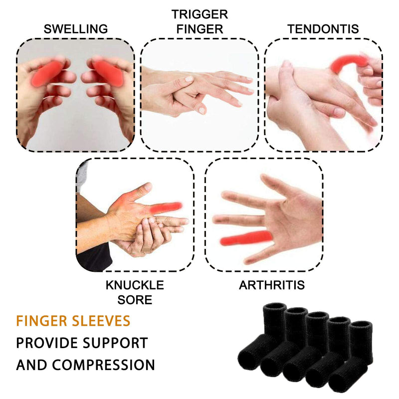 [Australia] - Finger Sleeves , Thumb Splint Brace For Finger Support, Breathable Elastic Finger tape, Compression pression Protector For Reliving Pain, Triggger Finger, Compression Aid For Sports, 10PCS (black) black 