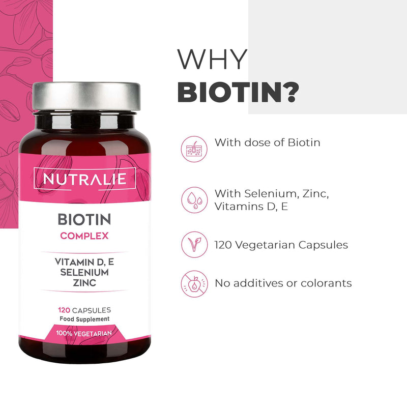 [Australia] - Biotin Hair Growth 10000 mcg - Hair Vitamins, Biotin Supplements D and E, Zinc, Selenium - Contributes to Hair Growth, Skin and Nail Care - 120 Capsules - Nutralie 