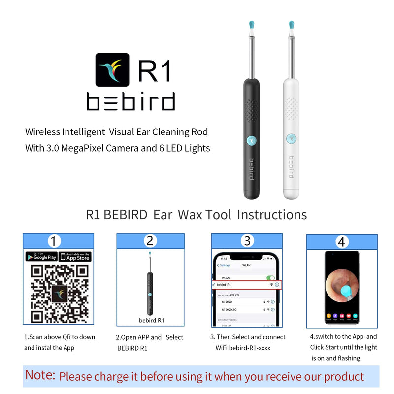 [Australia] - BEBIRD R1 Ear Wax Removal Tool,Ear Cleaner with Camera,360°Wide Angle and 3.9mm,1080P HD WiFi Earwax Remover with 6 LED Light for All Mobile Devices (Black） Black 