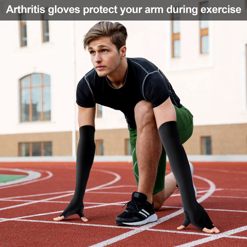 [Australia] - 2 Pairs Copper Long Gloves Carpal Tunnel Gloves Open Compression Long Fit Gloves for Women Men Support Hands Basic Style Large 