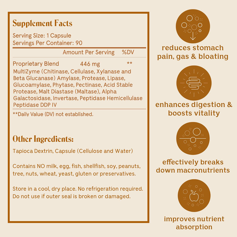 [Australia] - Feel Good Digestive Enzymes — Solluna by Kimberly Snyder — Digestion & Nutrient Absorption Aid for Stomach Pain, Gas & Bloating — Multi-Enzymes Lipase, Amylase, Protease, Cellulase, & Galactosidase 