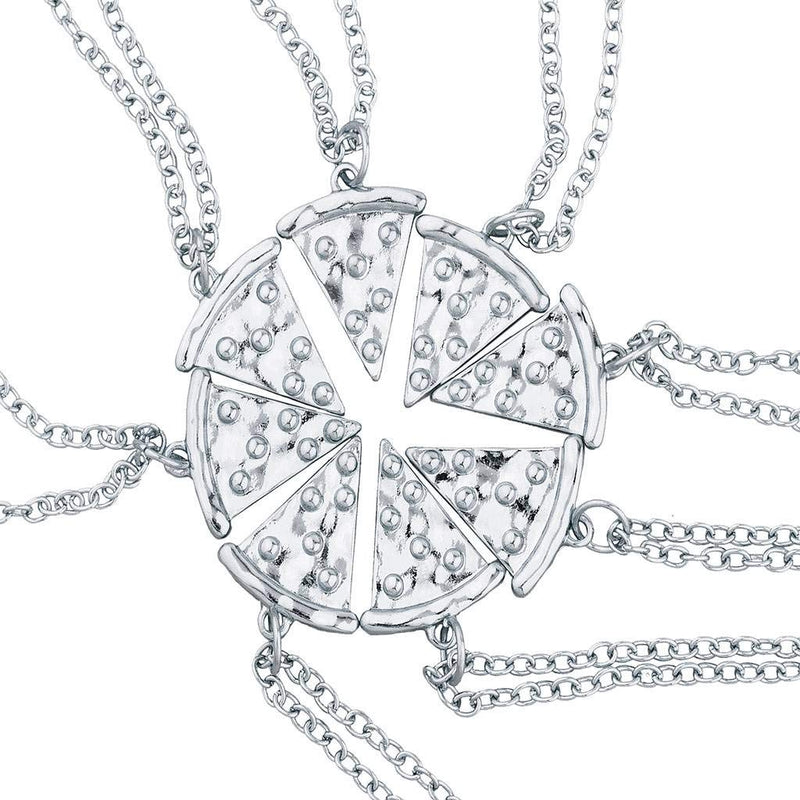 [Australia] - Lux Accessories BFF Best Friends Forever Pizza Pie Slice Necklace Set (8PC) Silver 