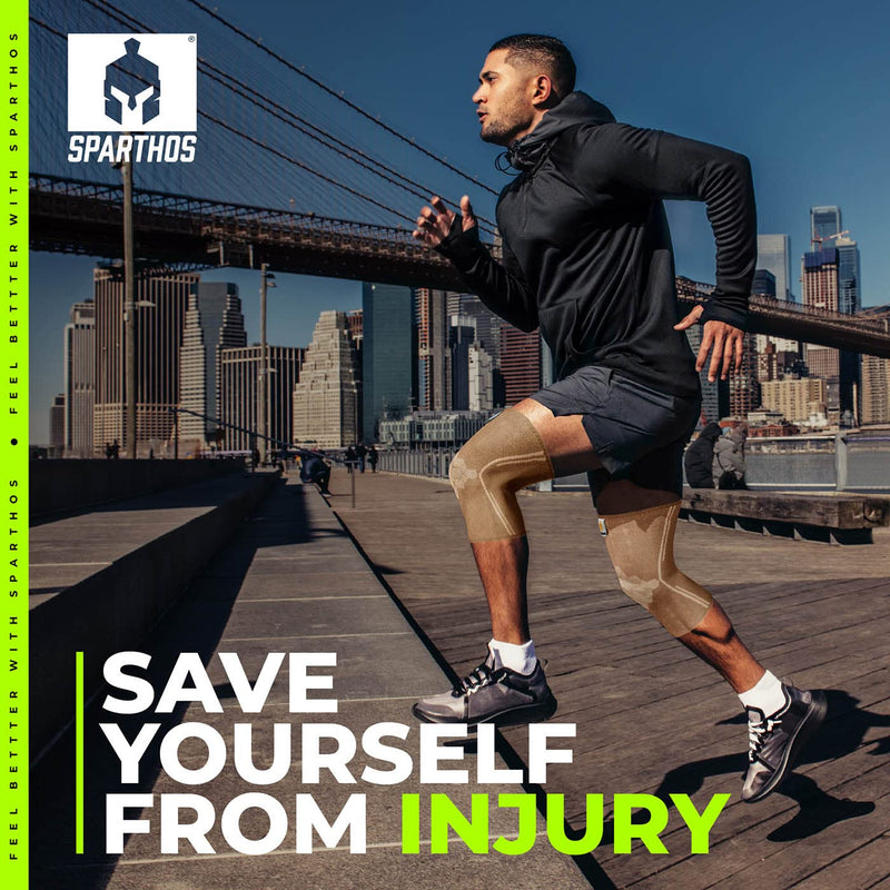 [Australia] - Sparthos Knee Compression Sleeves by (Pair) – Joint Protection and Support for Running, Sports, Knee Pain Relief – Knee Brace for Men and Women – Innovative Breathable Elastic Blend – Anti Slip Desert Beige X-Large 