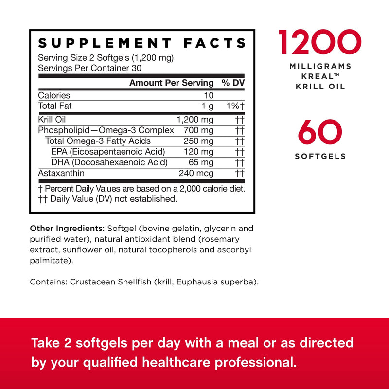 [Australia] - Jarrow Formulas Krill Oil - 60 Softgels - Phospholipid Omega-3 Complex with Astaxanthin - May Support Lipid Management, Brain Function & Metabolism - 30 Servings 60 Count (Pack of 1) 