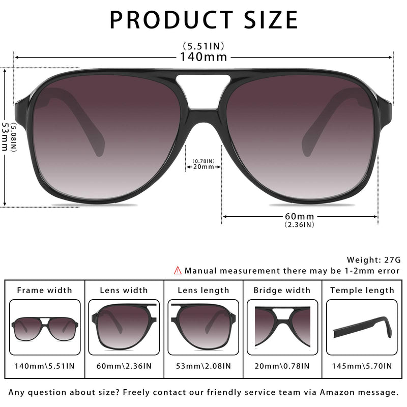 [Australia] - YDAOWKN Classic Vintage Aviator Sunglasses for Women Men Large Frame Retro 70s Sunglasses Black 