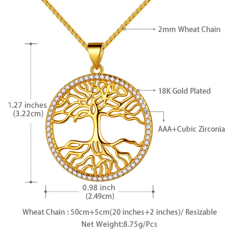 [Australia] - Beautlace Tree of Life Necklace Silver/18K Gold/Black Gun Plated Family Trees Pendant Charm Jewelry Gifts for Men/Women Girls gold-plated-base 