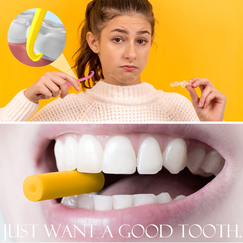 [Australia] - Denture & Teeth Mouth Tray Retainer Box Sets Partial Denture Box with 2Pcs Aligner Removal Tool and 9Pcs Invisible Chewer (Yellow) Yellow 