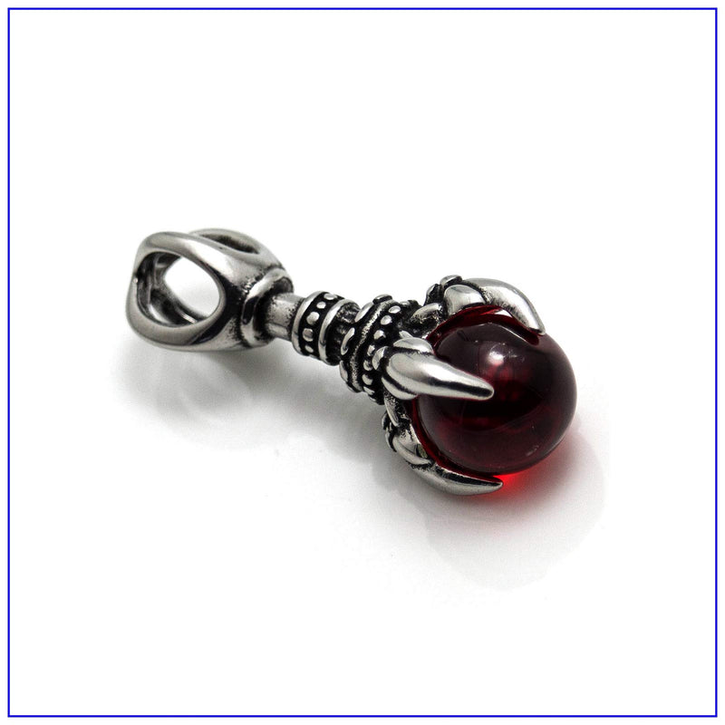 [Australia] - Fusamk Punk Rock Titanium Steel Dragon Claw Crystal Ball Pendant Necklace,24" Link Chain Red Crystal Ball 