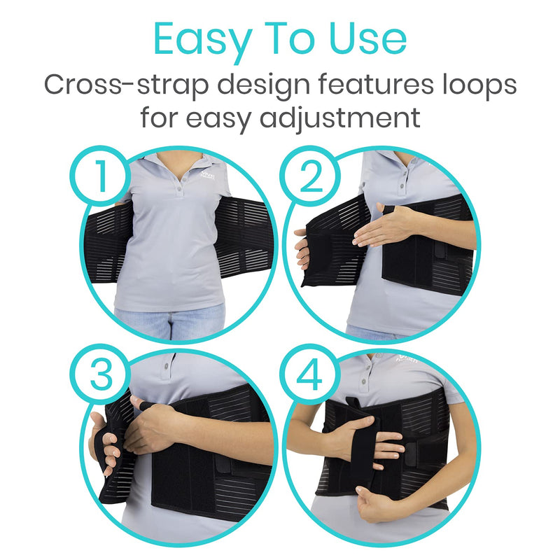 [Australia] - Vive Lower Back Brace for Women & Men with Cross Strap Support - Posture Corrector Back Support Belt for Herniated Disc, Scoliosis, Sciatica Pain Relief, & Spine Decompression - Small, Medium, Large 