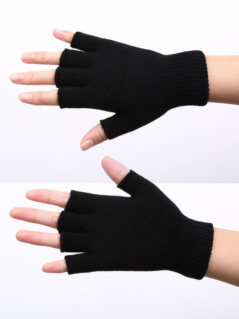 [Australia] - Satinior 2 Pair Unisex Half Finger Gloves Winter Stretchy Knit Fingerless Gloves in Common Size Black 
