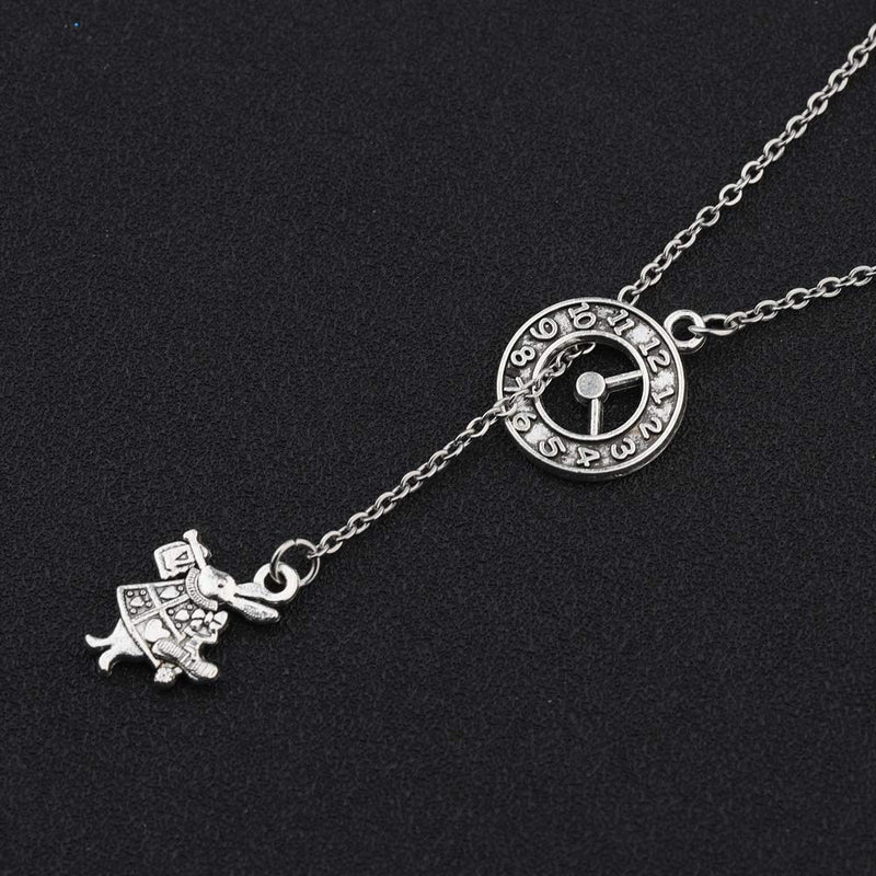 [Australia] - KUIYAI Alice in Wonderland Inspired Necklace The Cheshire Cat Charm Y Necklace Clock Time Charm Fairy Tale Jewelry for Girls Time clock+rabbit 
